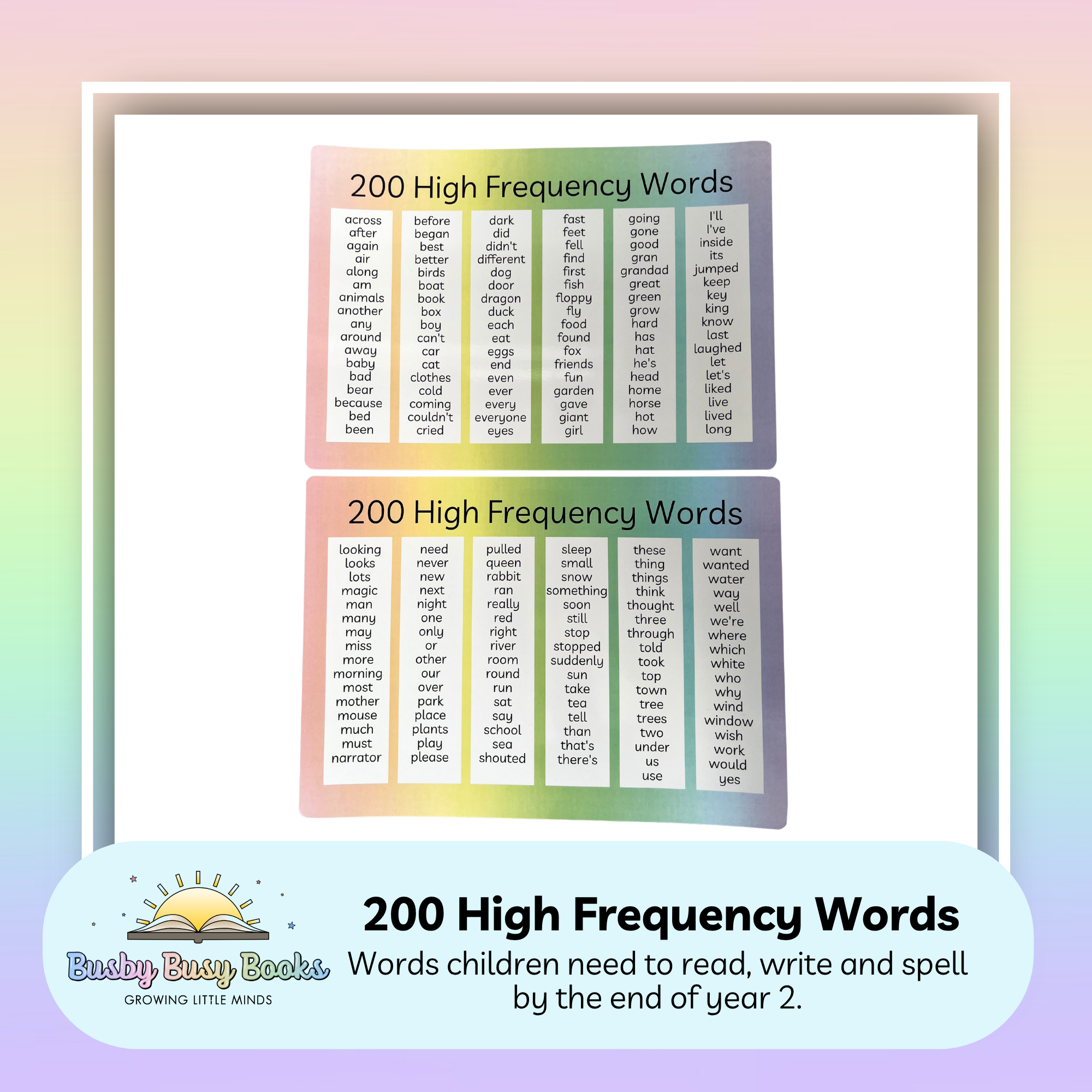 Next 200 High Frequency Words Mats