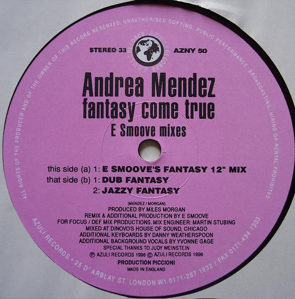 Andrea Mendez - Fantasy Come True (E Smoove Remixes) - Used Vinyl Rec